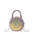 Mini round shoulder bag in purple laser gradient finish with clock dial design - Gunmetal