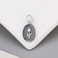 Ciondolo ovale a tulipano in argento sterling S925 con rilievo floreale e bordo a sfere - Tulipa Argento Lucido (P2308A) / 5mm x 17mm