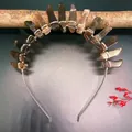 Macro detail of smoky quartz crystal headpiece with silver wire hand-wrapped on a headband - Smoky Quartz