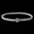 Detailed view of double-layer pearl waist chain with sparkling floral rhinestone buckle - Flower-Shaped Silver-Tone Rhinestone & Artificial Pearl Clasp (Style 5)