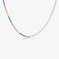 Collana a graffetta in argento sterling S925 con intarsio di pietre preziose colorate - Oro Bianco (Strass Arcobaleno)
