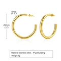Pendientes de aro minimalistas en forma de C de acero inoxidable dorado 25mm - 25mm / Dorado