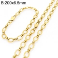 Golden stainless steel oval link chain necklace and bracelet set, size 200x6.5mm - Style D Gold Color 6.5mm H-Clasp