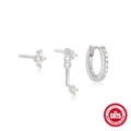 Three-piece set of S925 sterling silver earrings with marquise zirconia leaf design - White Gold #4