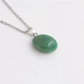 Minimalist silver chain necklace featuring an oval green aventurine gemstone pendant - Green Aventurine