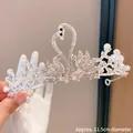 Silver swan tiara for girls with white rhinestones and pearls, 11.5cm diameter crown - Double Swan Rhinestone Pearl