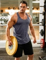 Men's dark grey fitness tank top and black shorts set featuring breathable knit fabric - Dark Gray
