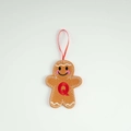 Brown felt gingerbread man ornament with red letter Q embroidery and silk ribbon - Letter Q