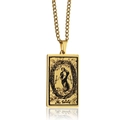 Golden stainless steel tarot card necklace featuring The World pendant in vintage style - WORLD / Gold