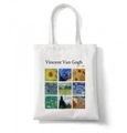 White canvas tote bag featuring Vincent Van Gogh oil painting prints and name detail - Masterpieces Collage B