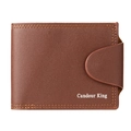 Slim men's bi-fold wallet in brown leather with snap button and stitch detailing - Brown with Letters (Horizontal)