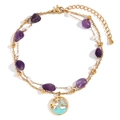 Cavigliera doppio strato placcata oro 18K con pietre viola, perle e ciondolo balena - Pendente Oceano in Pietra Naturale Catena a Doppio Strato - Oro