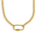 Minimalist 18K gold plated stainless steel necklace with oval buckle pendant on white - Rectangle Clasp Pendant Style / Gold