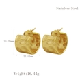 Polished gold finish stainless steel chunky hoop earrings with hammered texture detail - Gold