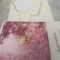 Gold letter B pendant necklace with pavé zircon stones on stylish mixed link chain - Letter B