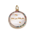 Detail of round gold pendant with colorful gems and mama lettering on mother of pearl - Colorful Zirconia Shell Mama Disc Pendant (YSN016-02)