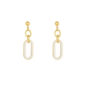 Orecchini pendenti dorati in acciaio inox con anello intrecciato e maglia con zirconi - Orecchini a Pendente Ovali con Pavé (E303256) - Oro Bianco