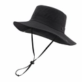 Cappello da sole nero pieghevole a tesa larga con cordino regolabile da esterno - Nero