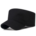 Classic black cotton cadet cap with a flat top and curved brim in a 45-degree view - Adjustable / Black