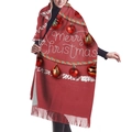 Red Christmas cashmere pashmina with Merry Christmas print and fringe edges for women - Red - Christmas Ball Pattern
