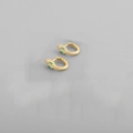Close-up of golden snake hoop earrings with green gemstone eyes and scale details - Gold (Green Eyes)