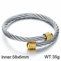 Bicolor silver and gold twisted cable stainless steel bangle, 58x6mm inner diameter size - Gold & Silver