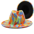 Colorful camouflage print wool fedora hat with wide brim for men and women - M (56-58cm) / 06 Colorful Camouflage