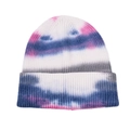 Close-up of the rib-knit texture and colorful tie-dye pattern on this winter beanie - One Size / Blue Pink Grey Multi Tie-Dye (#10)