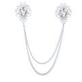 Silver vintage style collar brooch with clear crystals and double metal chains - Silver / White Zirconia