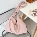 Minimalistische rosa plissierte Canvas Umhängetasche mit großem Fassungsvermögen - Rosa