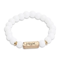Minimalist white stone bead bracelet with a golden metal plate engraved with Hope text - Pure White Matte Stone-Hope