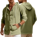 Chemise à capuche pour homme en coton et lin vert olive avec boutons et poche frontale - S / Vert Militaire