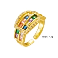 Gold plated adjustable ring with rainbow cubic zirconia and micro-set white stones - Style 257 (Double Row Rainbow)