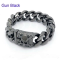Gun black stainless steel curb chain bracelet for men with skull buckle punk jewelry - Gunmetal