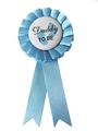 Blue Daddy To Be ribbon badge with white button and footprints for baby shower parties - Blue Badge