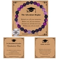 Compass purple agate beaded bracelet with graduation card and adventure quote - Purple Striped Agate Black Beads (Style-6)