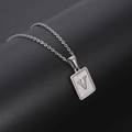 Minimalist silver stainless steel necklace with square white shell letter V pendant - Silver Letter V