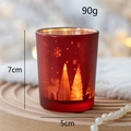 Portacandele natalizio in vetro rosso satinato con renne e bordo dorato decorativo - Piccolo Rosso