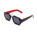 Retro-Sonnenbrille mit schwarz-rotem Kontrastrahmen und doppeltem Metallsteg für Damen - Schwarz roter Rahmen Schwarzgraues Glas