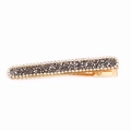 Golden hair clip with dark grey and clear white rhinestones in a sleek minimalist design - Gray