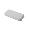 Minimalist light gray plastic pencil box with secure snap closure and embossed text - Gray
