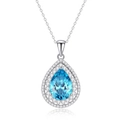 Elegante collana in argento sterling S925 con pendente a goccia di acquamarina a pera - Argento 925 / Acqua
