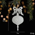 Sparkly white Christmas drop ornament with a bow detail for festive tree decoration - Bow Pendant Style 1