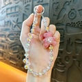 Adorable pink rhinestone bear beaded phone strap with shimmering iridescent crystals - Pink