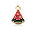 Cute red watermelon drop earring charm with gold frame and enamel finish on white background - Watermelon