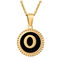 18K gold plated stainless steel necklace with black enamel pendant and golden letter O - Gold O (With Chain)
