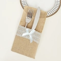 Lace burlap cutlery holder with white ribbon bow for rustic wedding and party table decor - White Bow With Lace Ribbon