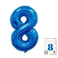 Blue number 8 foil balloon with metallic finish and original retail card packaging - 40-inch Blue 8 With Paper Card