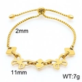 Titanium steel box chain bracelet in gold with adjustable slider and butterfly charms - Gold Bow-knot Ornament Style (KB167029-Z)