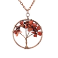 Antique copper tree of life necklace featuring red jasper natural stone chips - 3.5cm Diameter / Antique Copper/Red Jasper